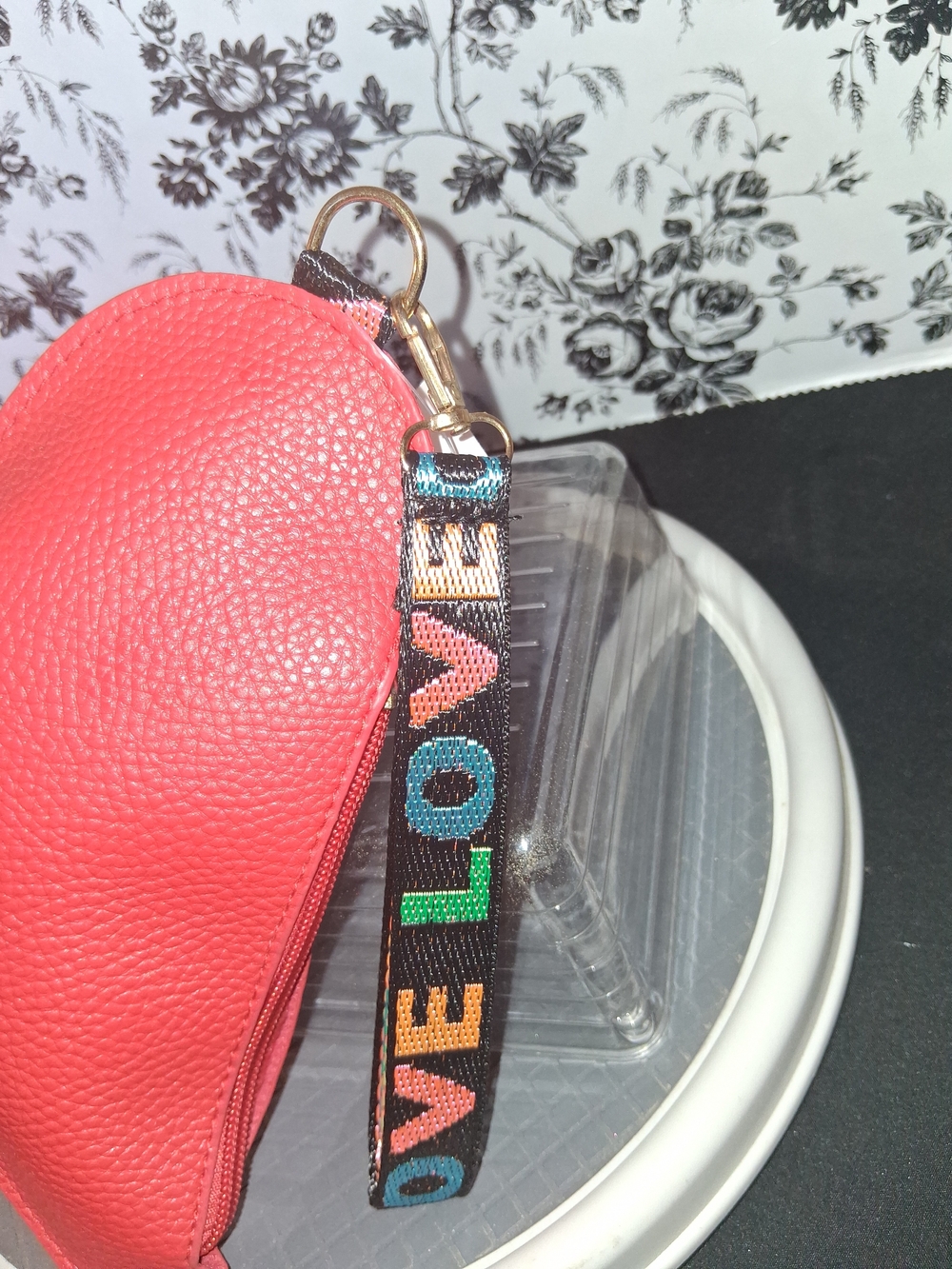 Coral Women’s Leather Zip Pouch with 'LOVE' Wrist Strap